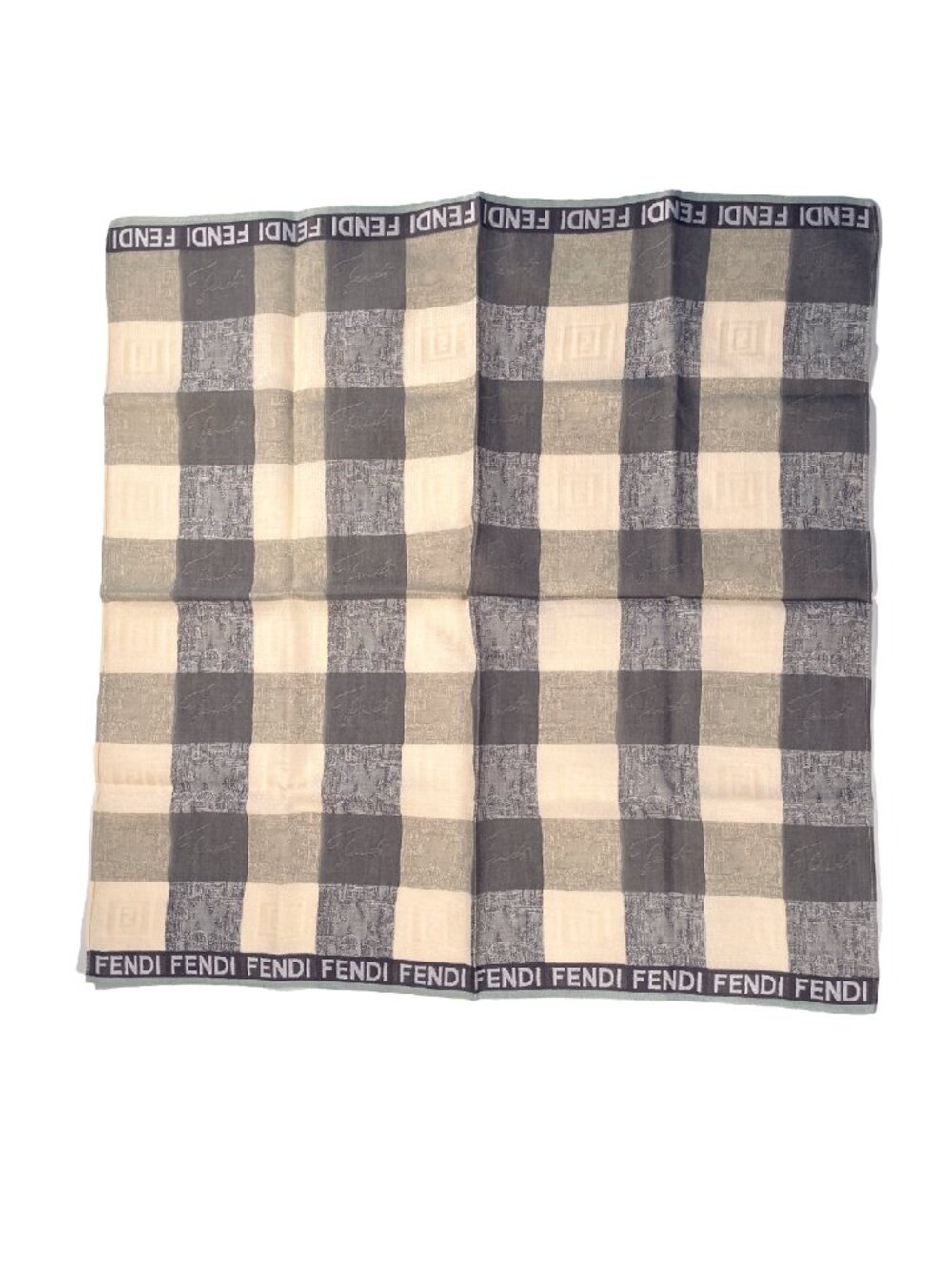 Fendi Cotton Scarf – FF Logo Check Pattern